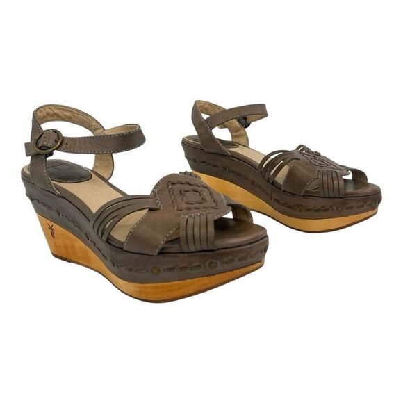 Frye Womens Size 8.5 Carlie Huarache Boho Ankle Wedge Leather Platform Sandals - Picture 1 of 9